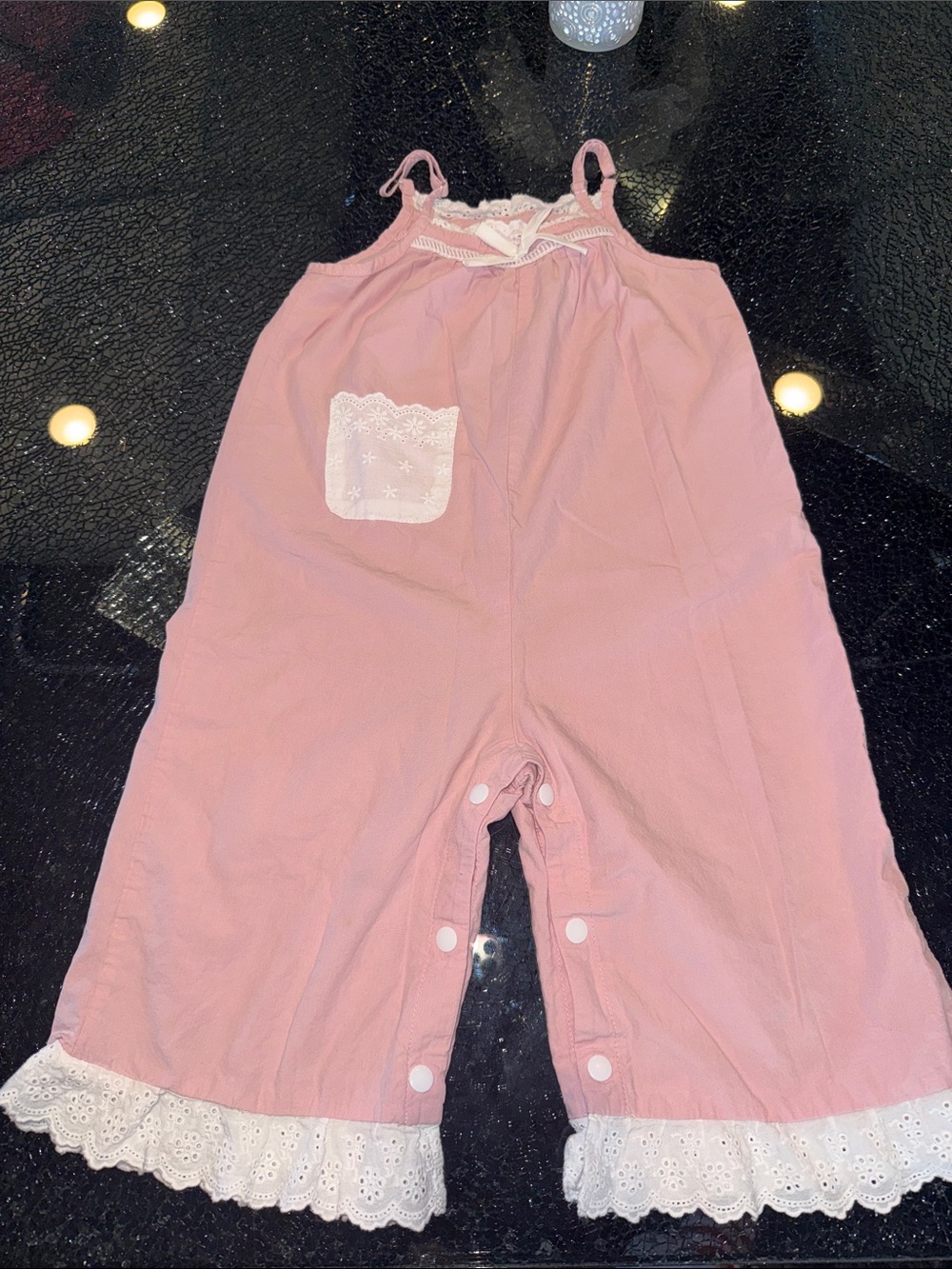 Pink Lace-Trim Cotton Girls' Romper Overalls